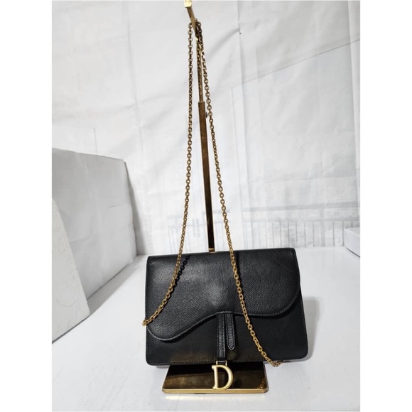 Authentic CHRISTIAN DIOR Grained Calfskin Wallet on Chain Black - Picture 12 of 12